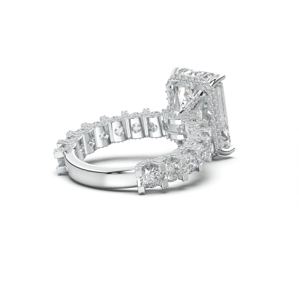 Emerald Diamond Band Engagement Ring