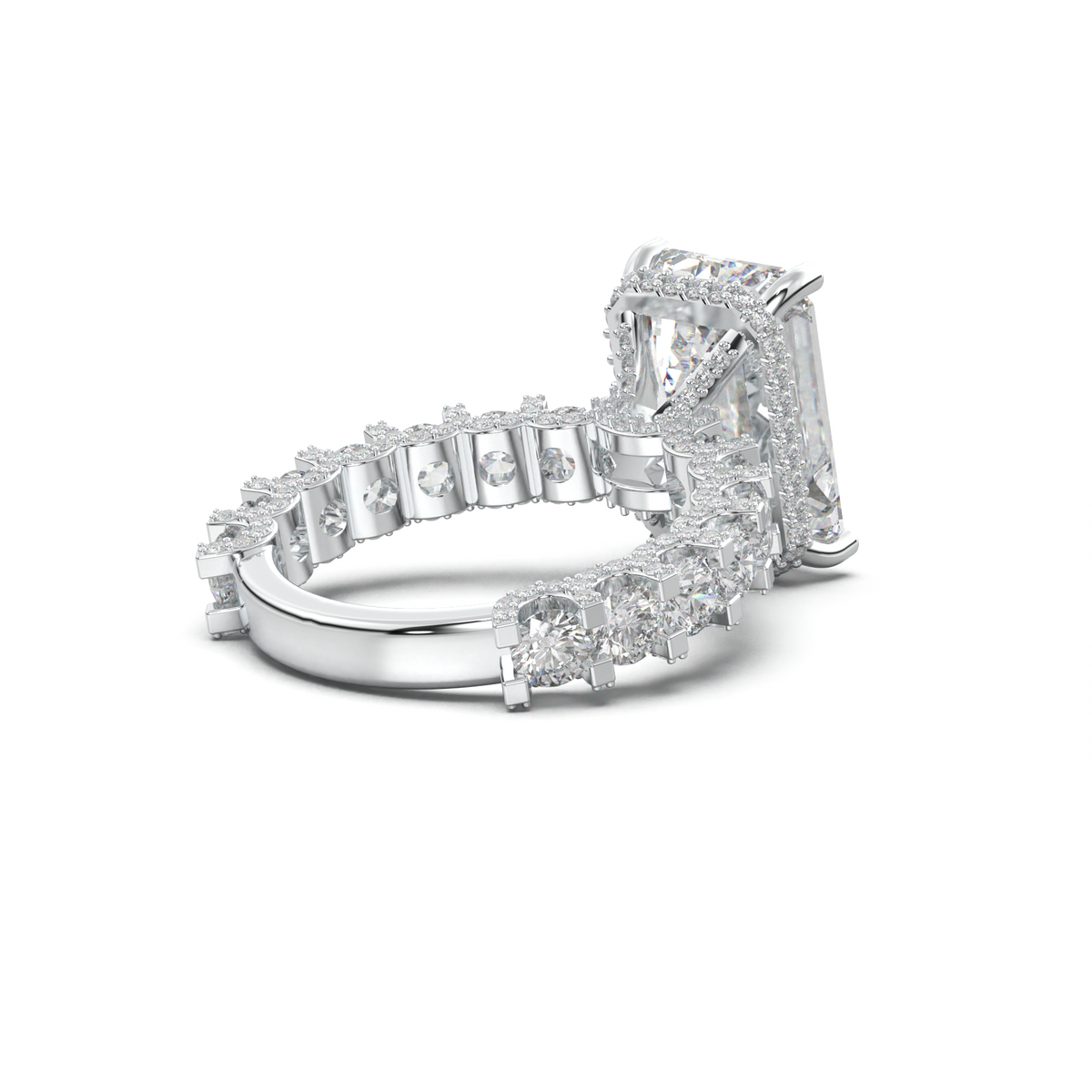 Emerald Diamond Band Engagement Ring
