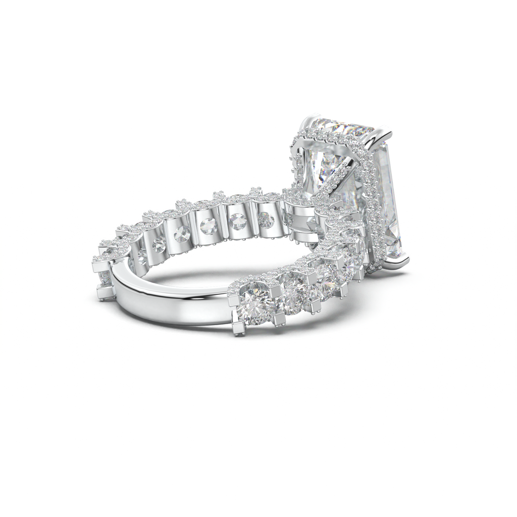 Emerald Diamond Band Engagement Ring