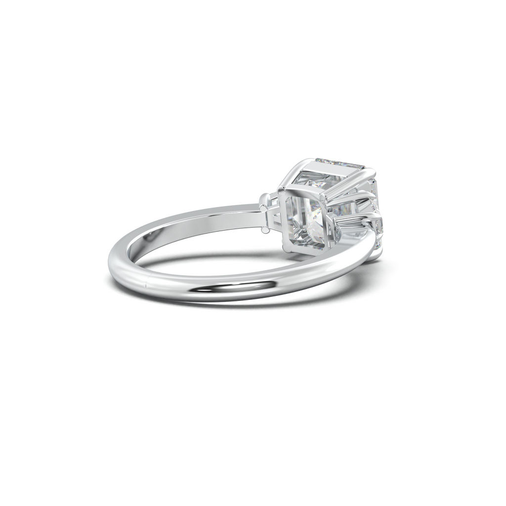 Asscher Baguette Three-Stone Engagement Ring