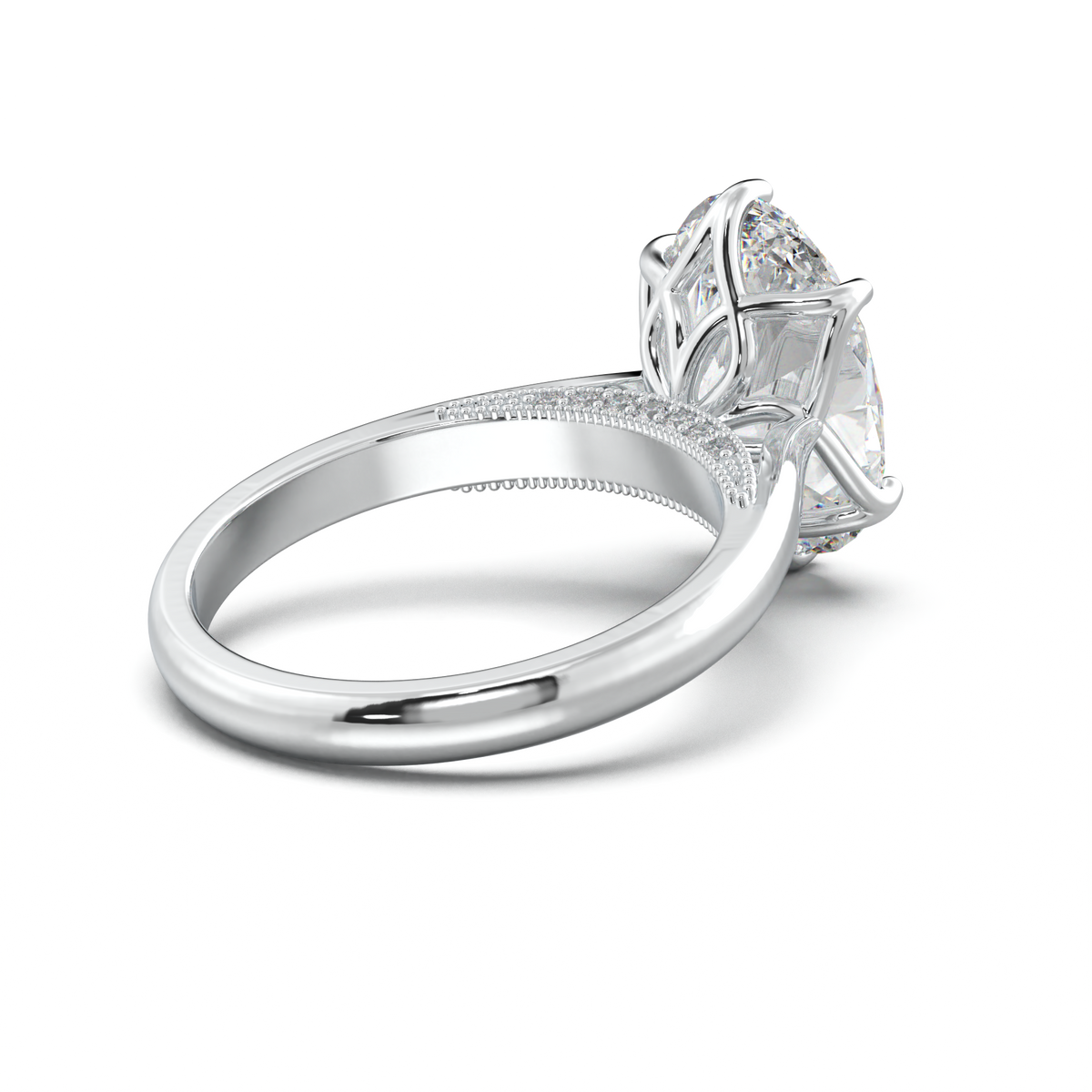 Oval Tulip Setting Hidden bridge Halo Engagement Ring