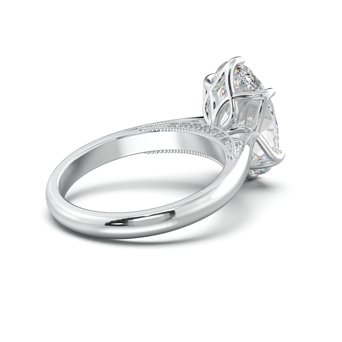 Oval Tulip Setting Hidden bridge Halo Engagement Ring