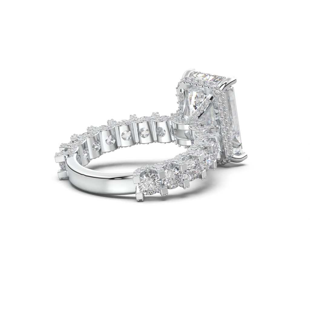 Emerald Diamond Band Engagement Ring
