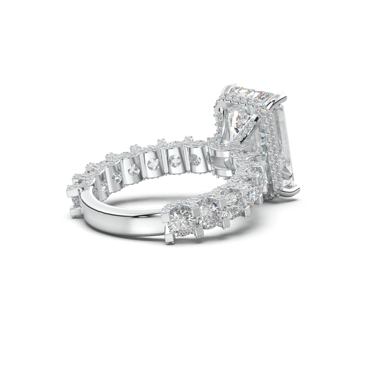 Emerald Diamond Band Engagement Ring