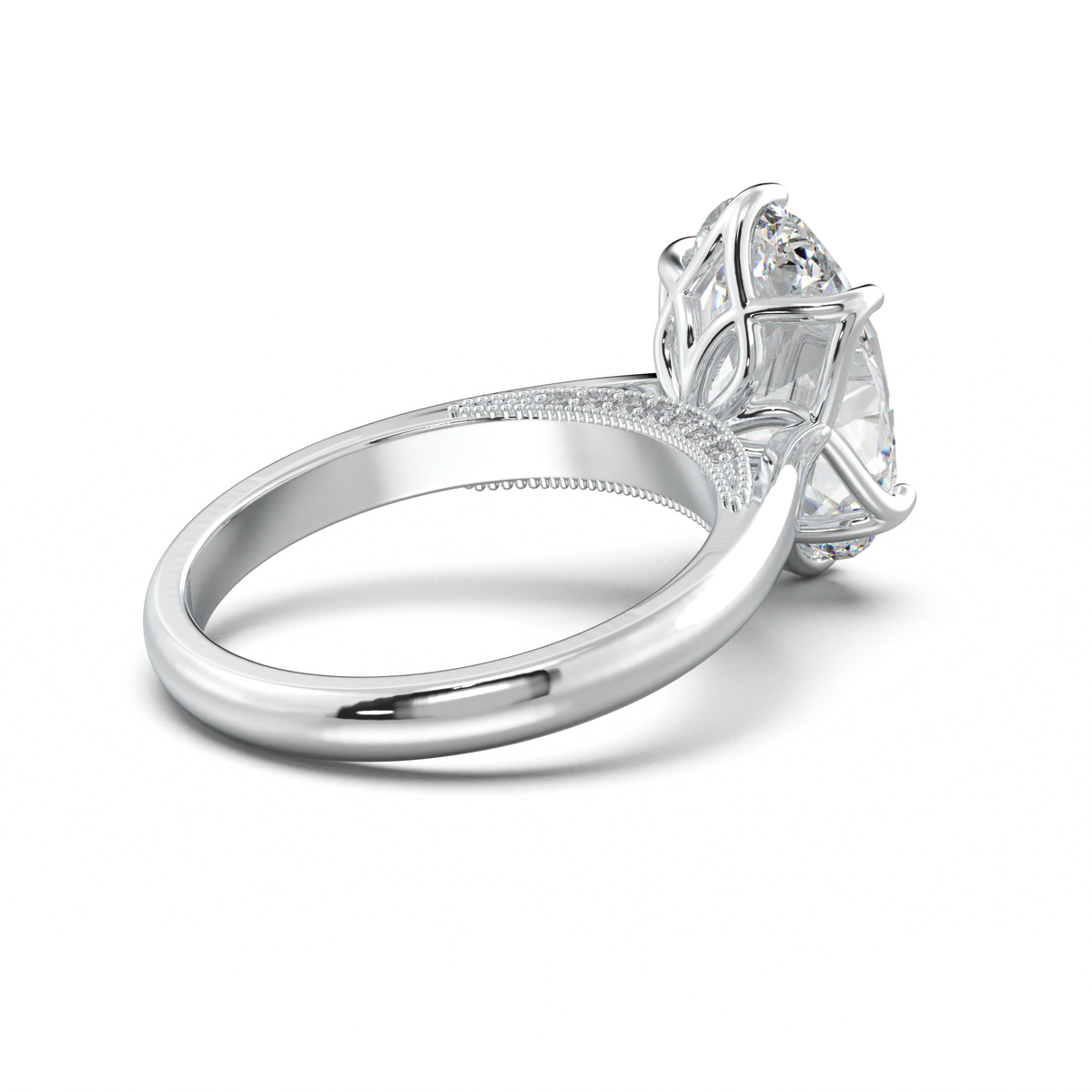 Oval Tulip Setting Hidden bridge Halo Engagement Ring