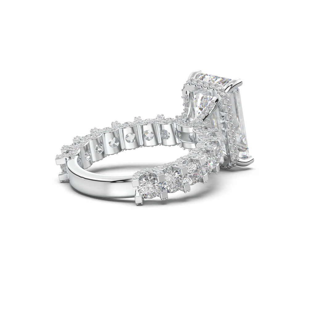 Emerald Diamond Band Engagement Ring