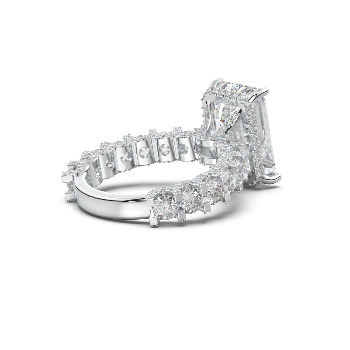 Emerald Diamond Band Engagement Ring
