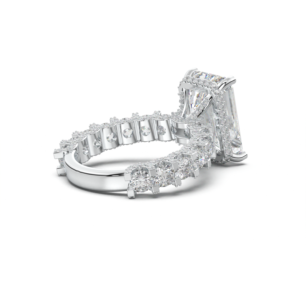 Emerald Diamond Band Engagement Ring