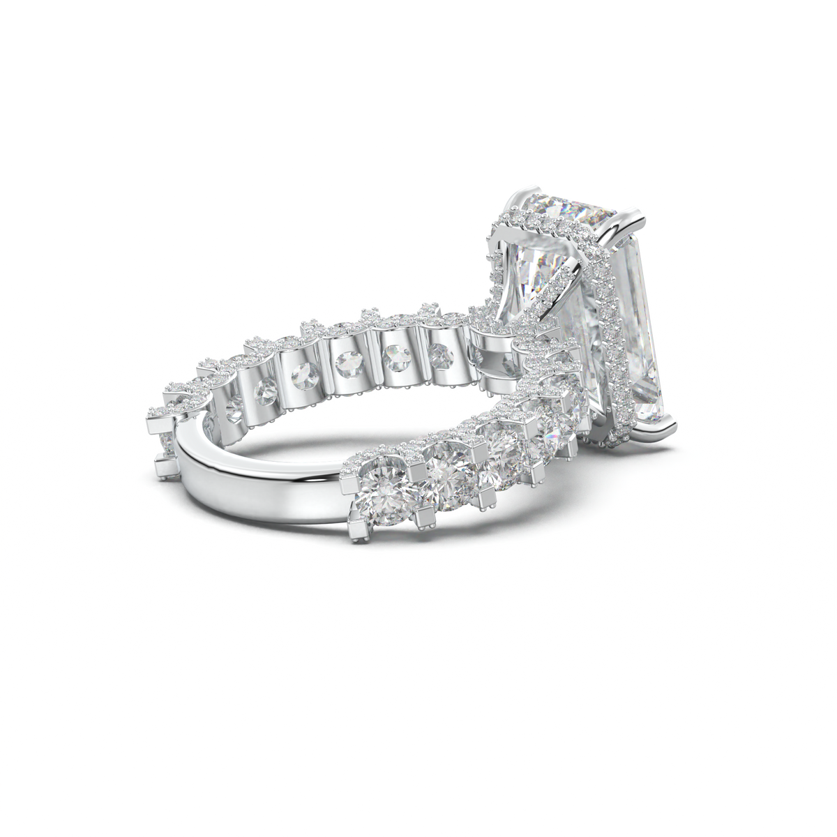 Emerald Diamond Band Engagement Ring