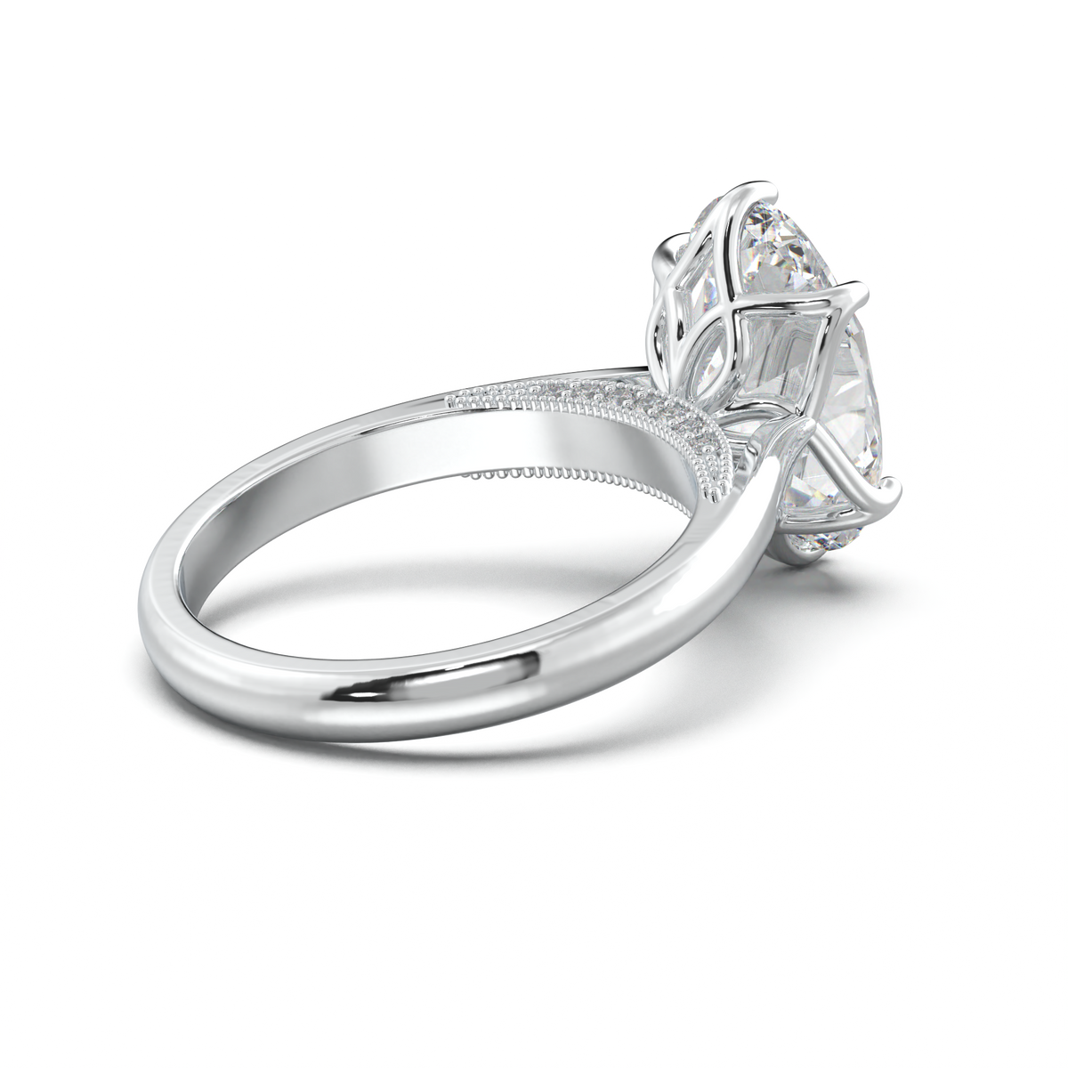 Oval Tulip Setting Hidden bridge Halo Engagement Ring