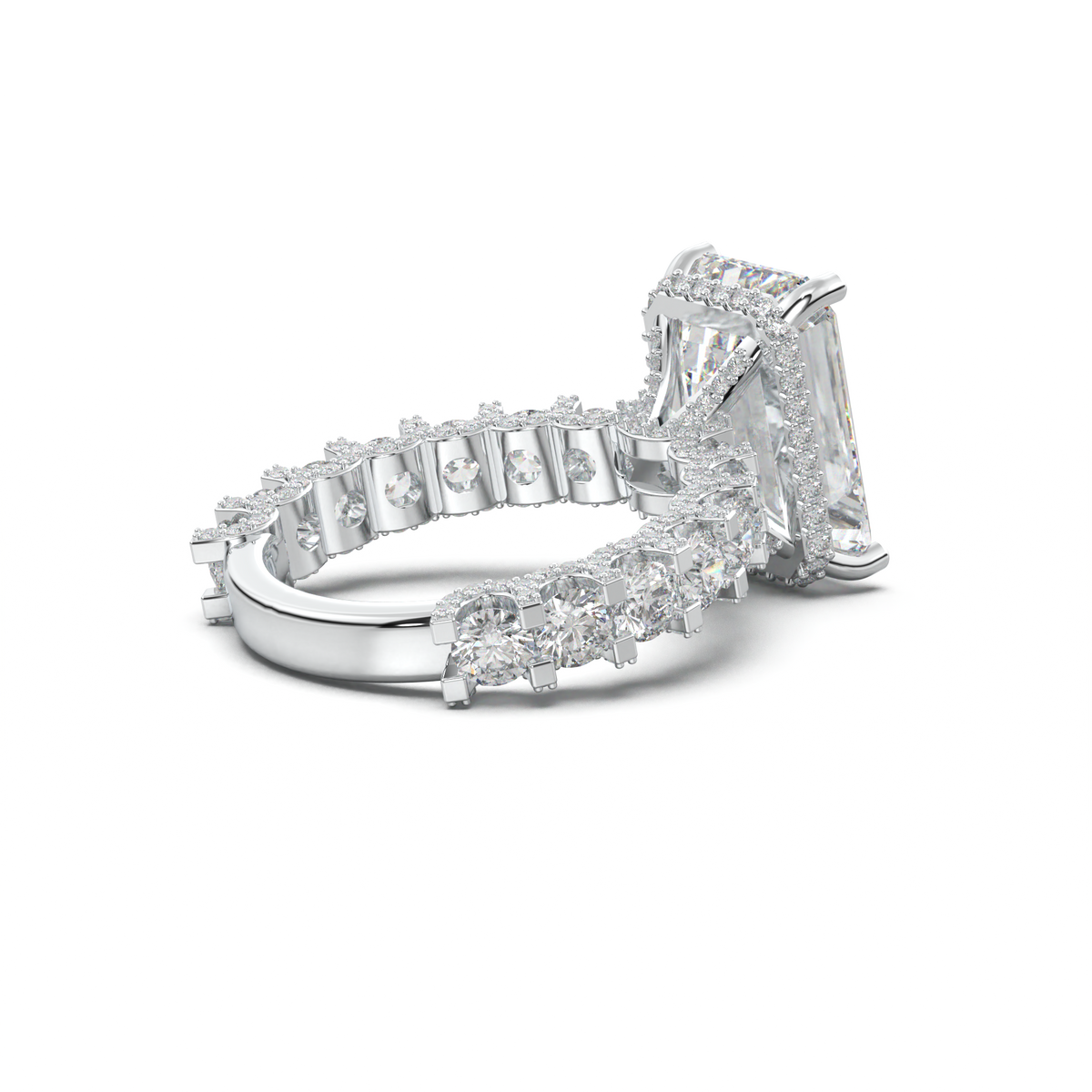 Emerald Diamond Band Engagement Ring