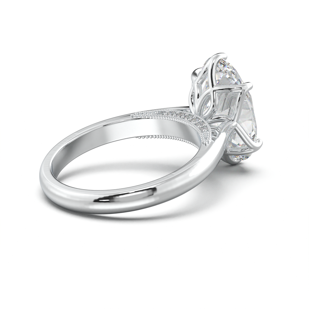 Oval Tulip Setting Hidden bridge Halo Engagement Ring
