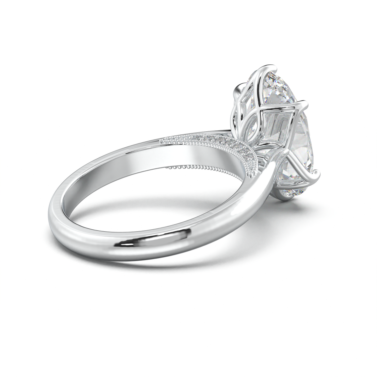 Oval Tulip Setting Hidden bridge Halo Engagement Ring