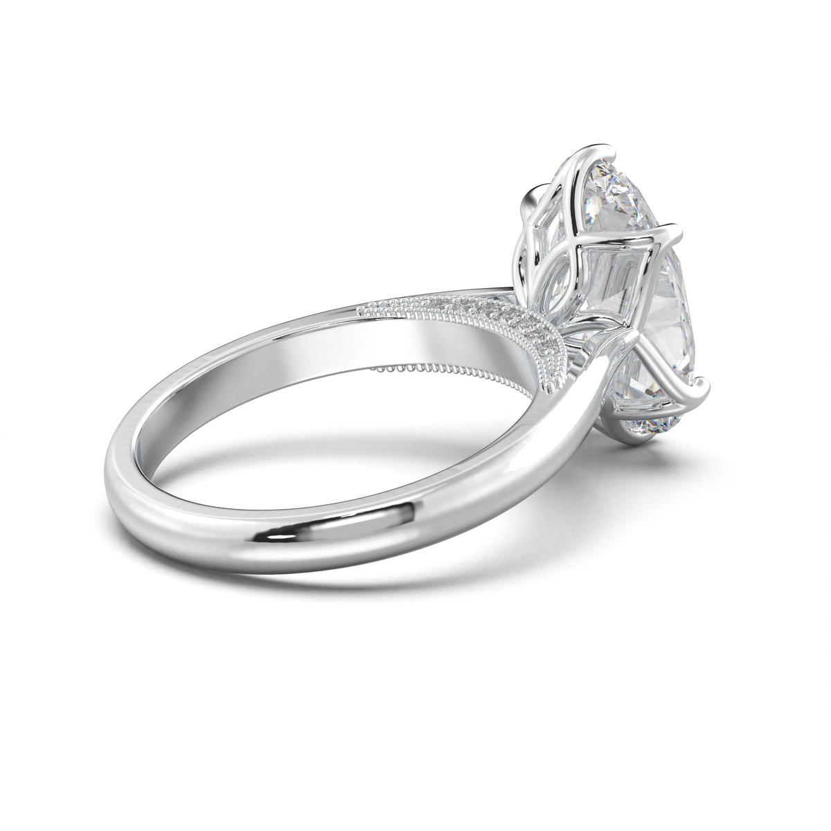 Oval Tulip Setting Hidden bridge Halo Engagement Ring