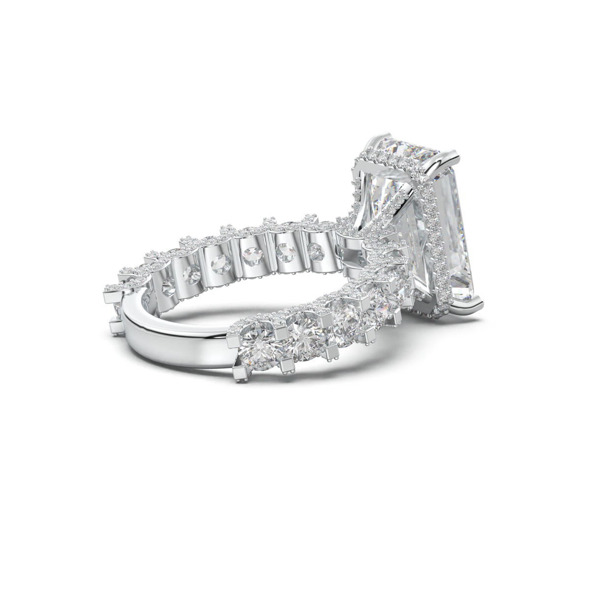 Emerald Diamond Band Engagement Ring
