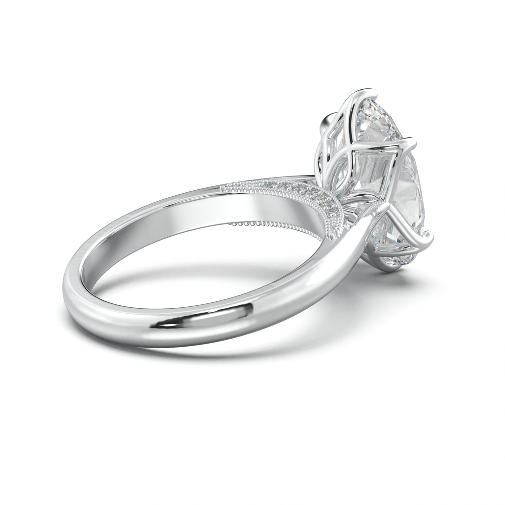 Oval Tulip Setting Hidden bridge Halo Engagement Ring