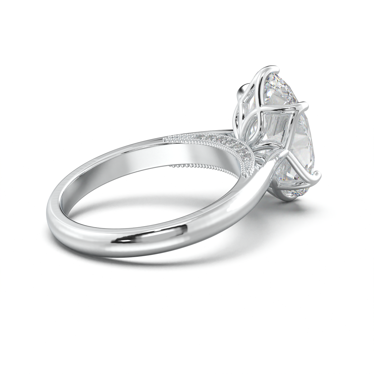 Oval Tulip Setting Hidden bridge Halo Engagement Ring