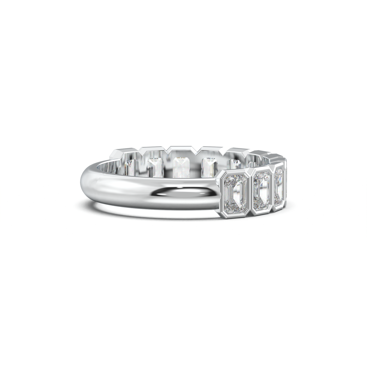 Emerald Bezel Half-Eternity Wedding Band