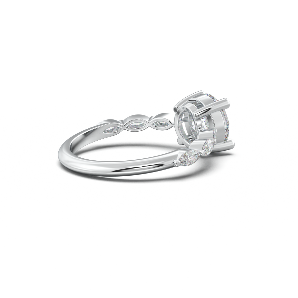 Round Marquise Side-Stone Engagement Ring