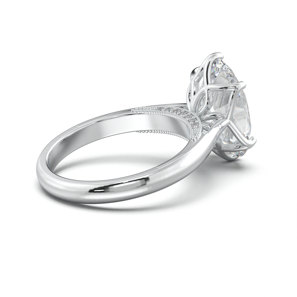 Oval Tulip Setting Hidden bridge Halo Engagement Ring