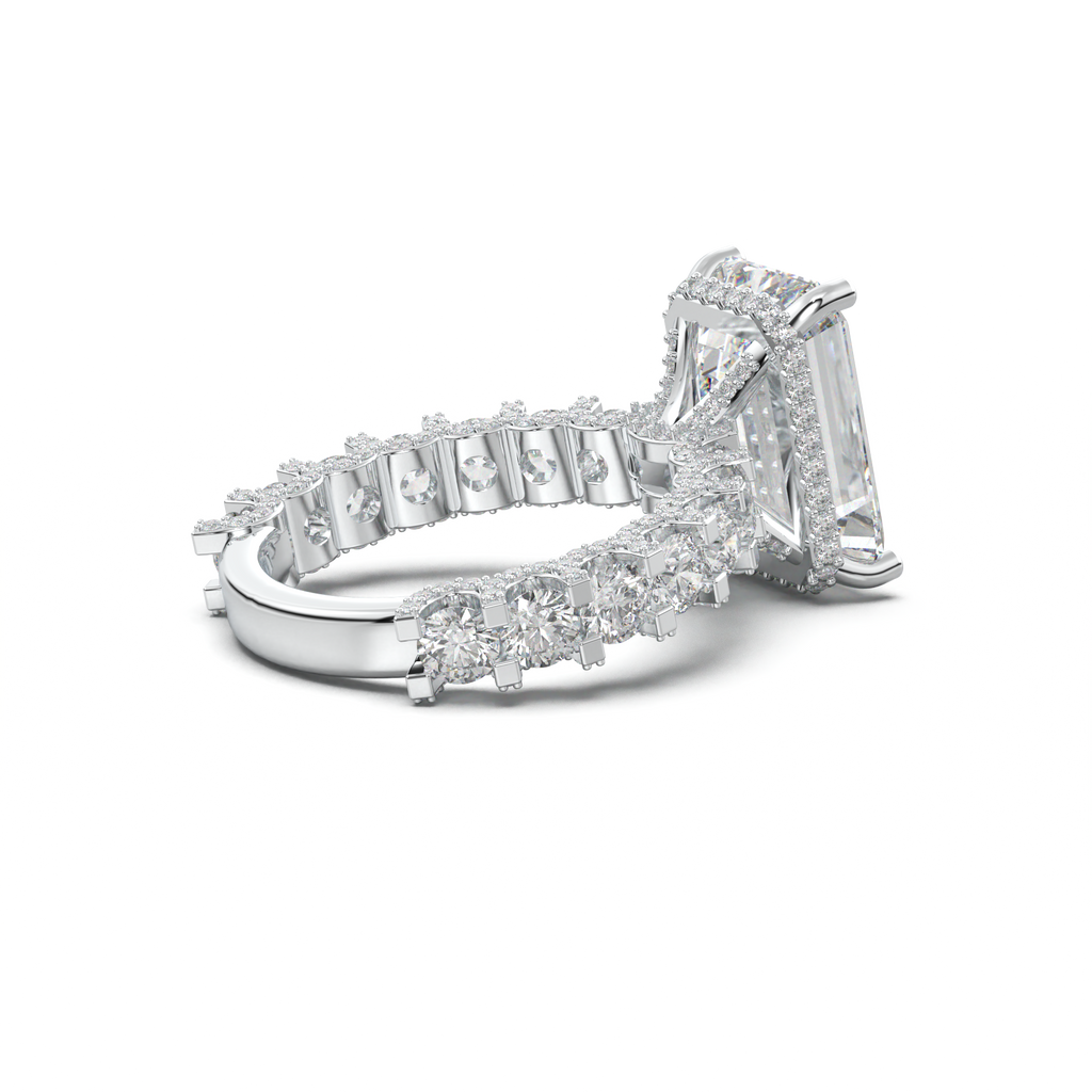 Emerald Diamond Band Engagement Ring