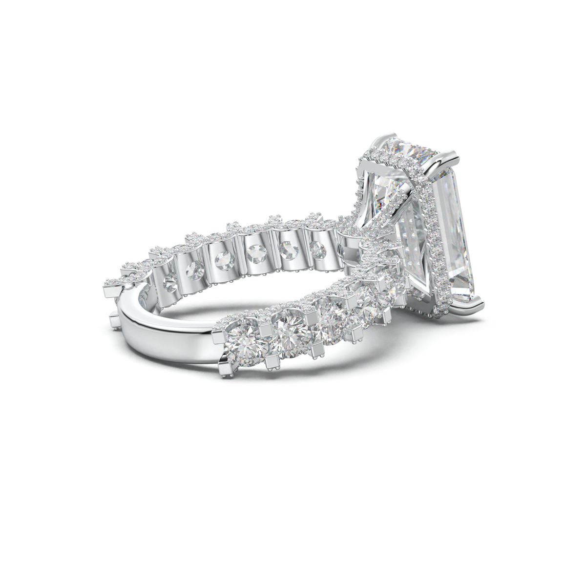 Emerald Diamond Band Engagement Ring
