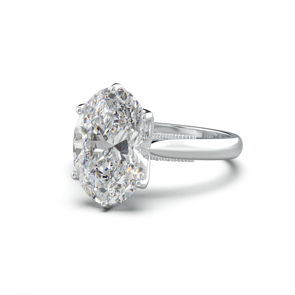 Oval Tulip Setting Hidden bridge Halo Engagement Ring