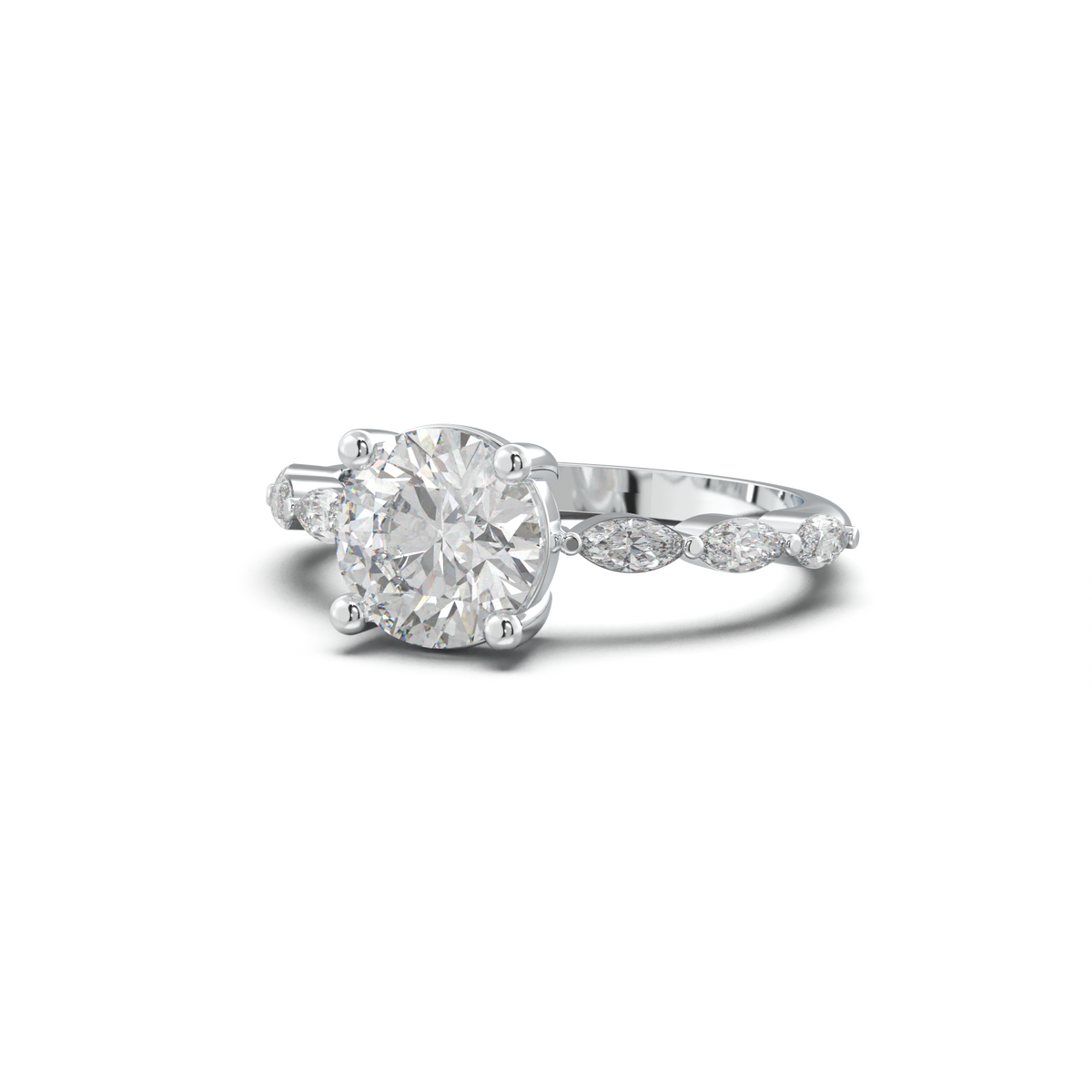 Round Marquise Side-Stone Engagement Ring