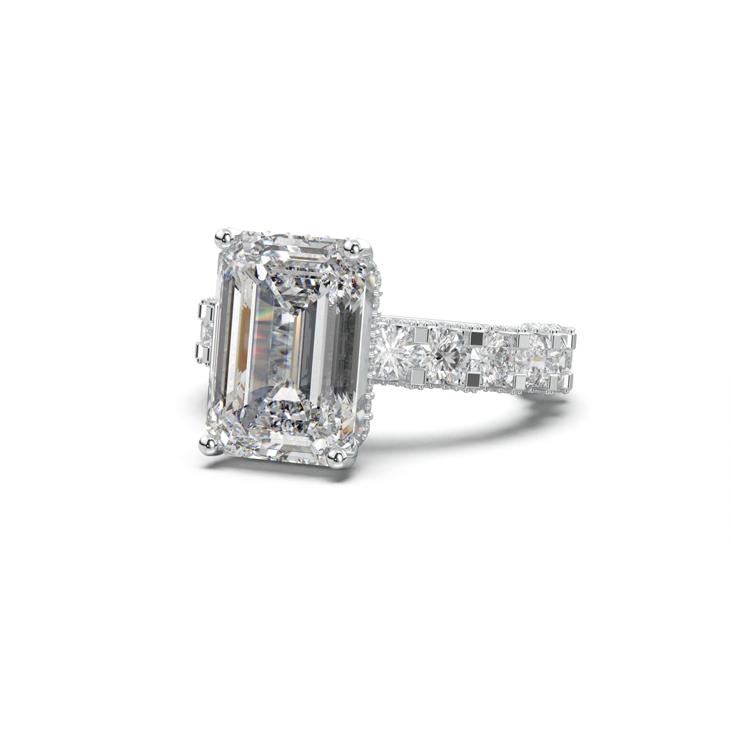 Emerald Diamond Band Engagement Ring