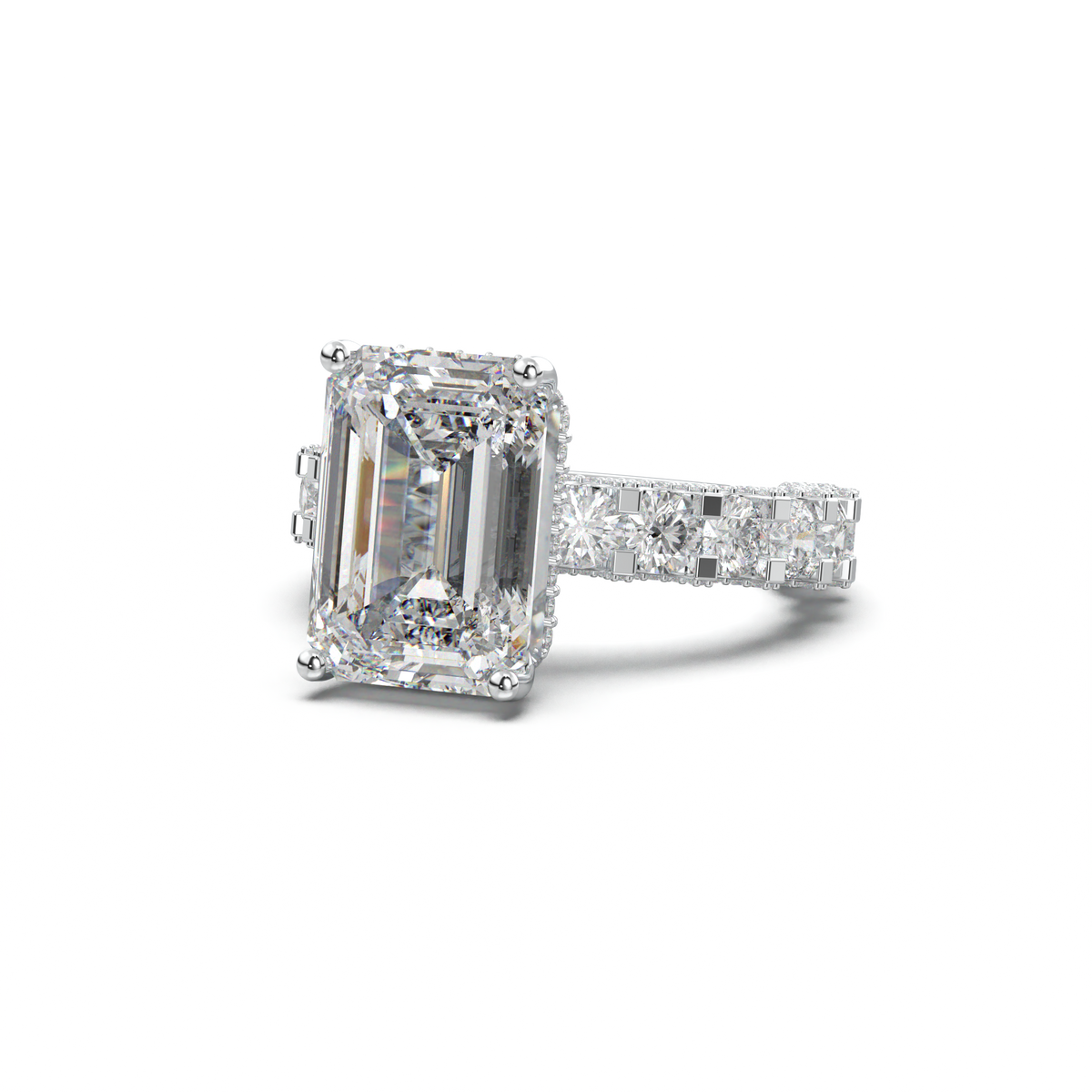 Emerald Diamond Band Engagement Ring