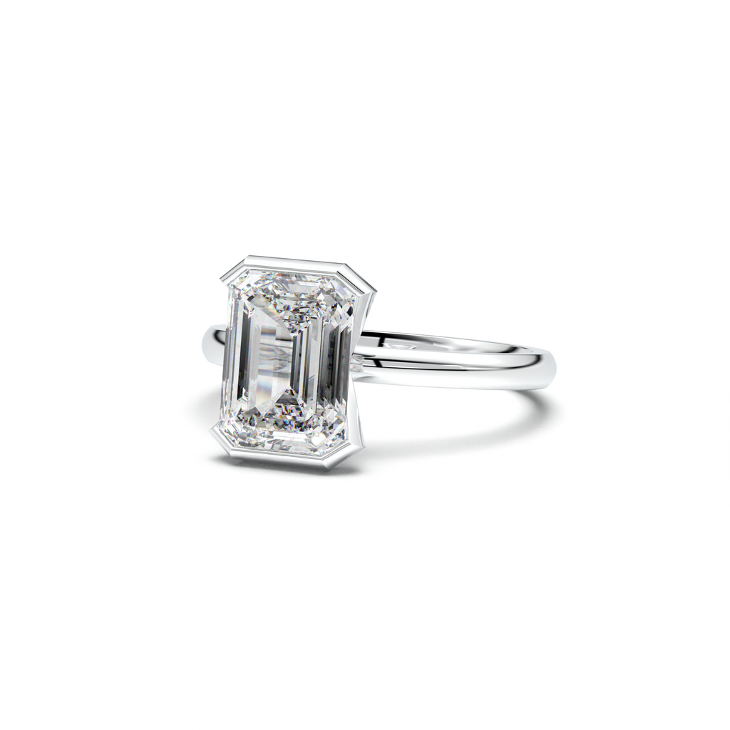 Emerald Cut Half-Bezel Engagement Ring