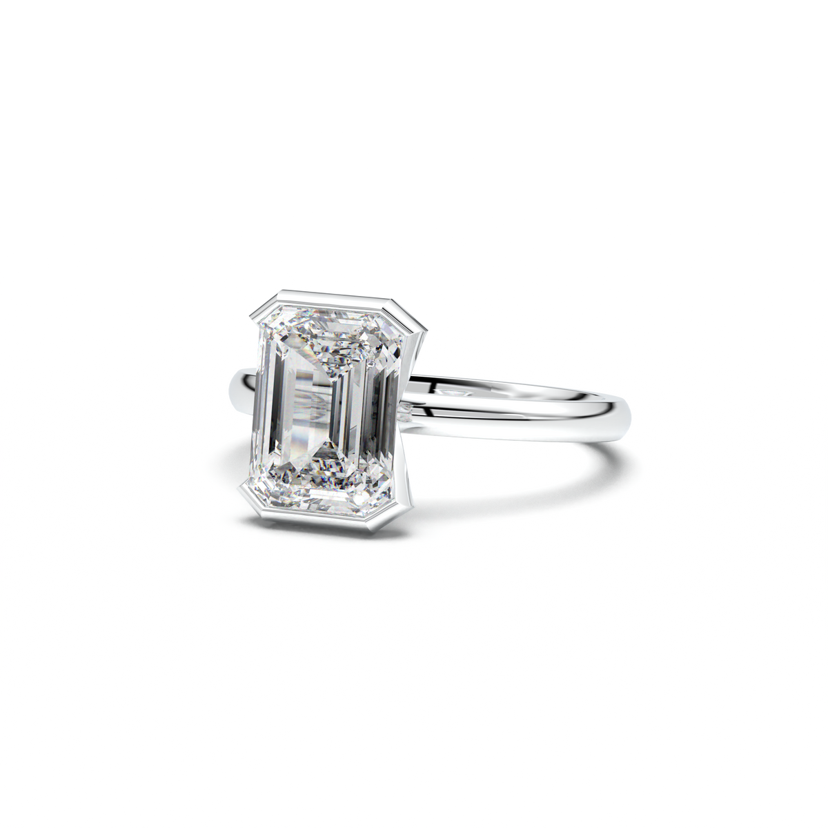 Emerald Cut Half-Bezel Engagement Ring