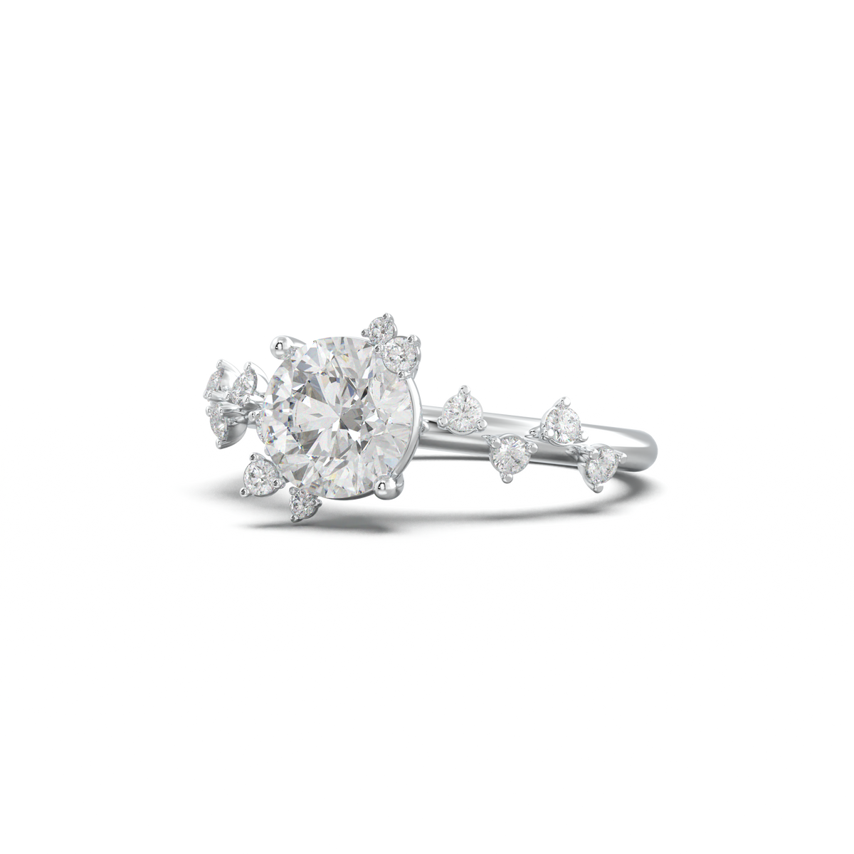 Round Botanical Accent Engagement Ring