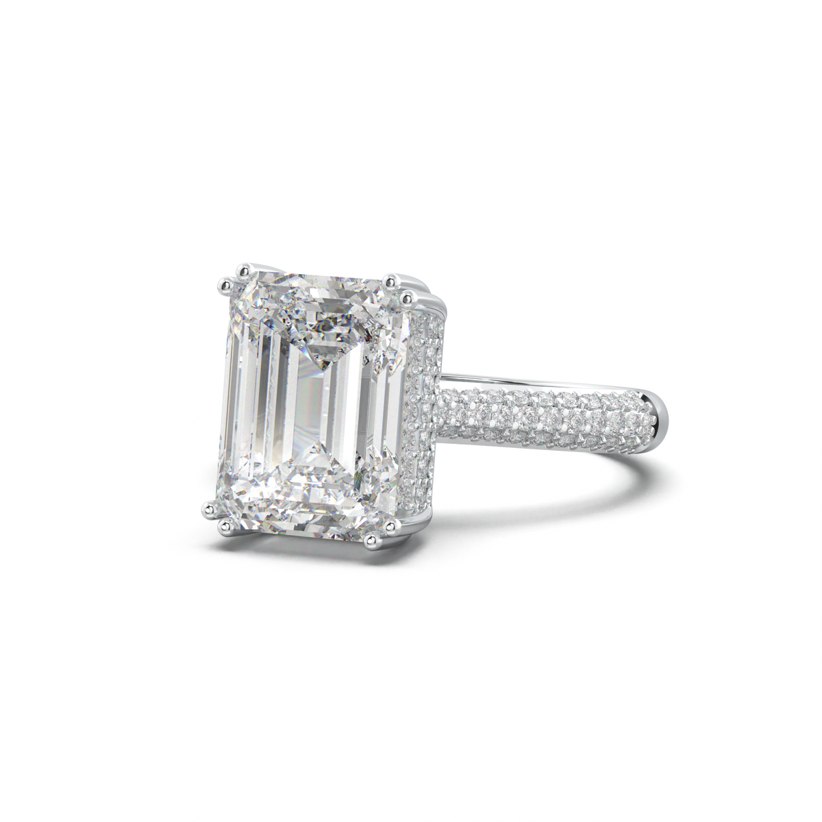 Emerald Double Pavé Engagement Ring