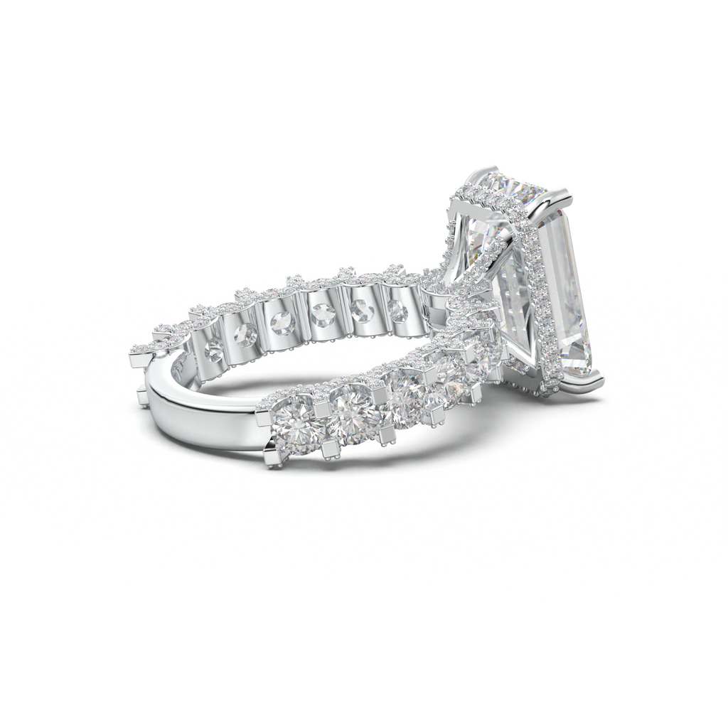 Emerald Diamond Band Engagement Ring