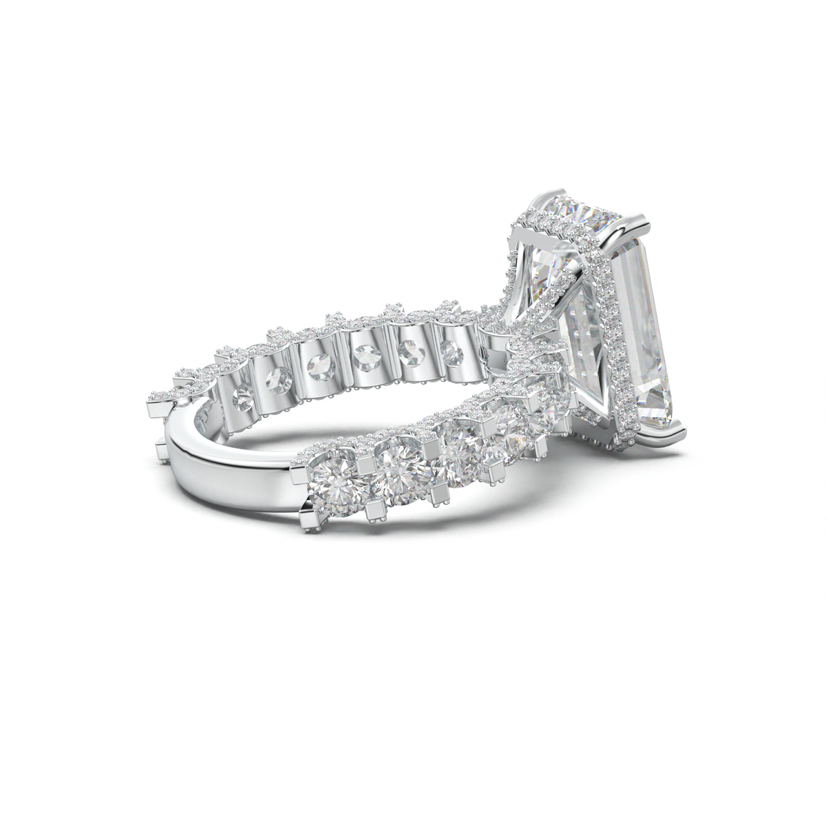 Emerald Diamond Band Engagement Ring
