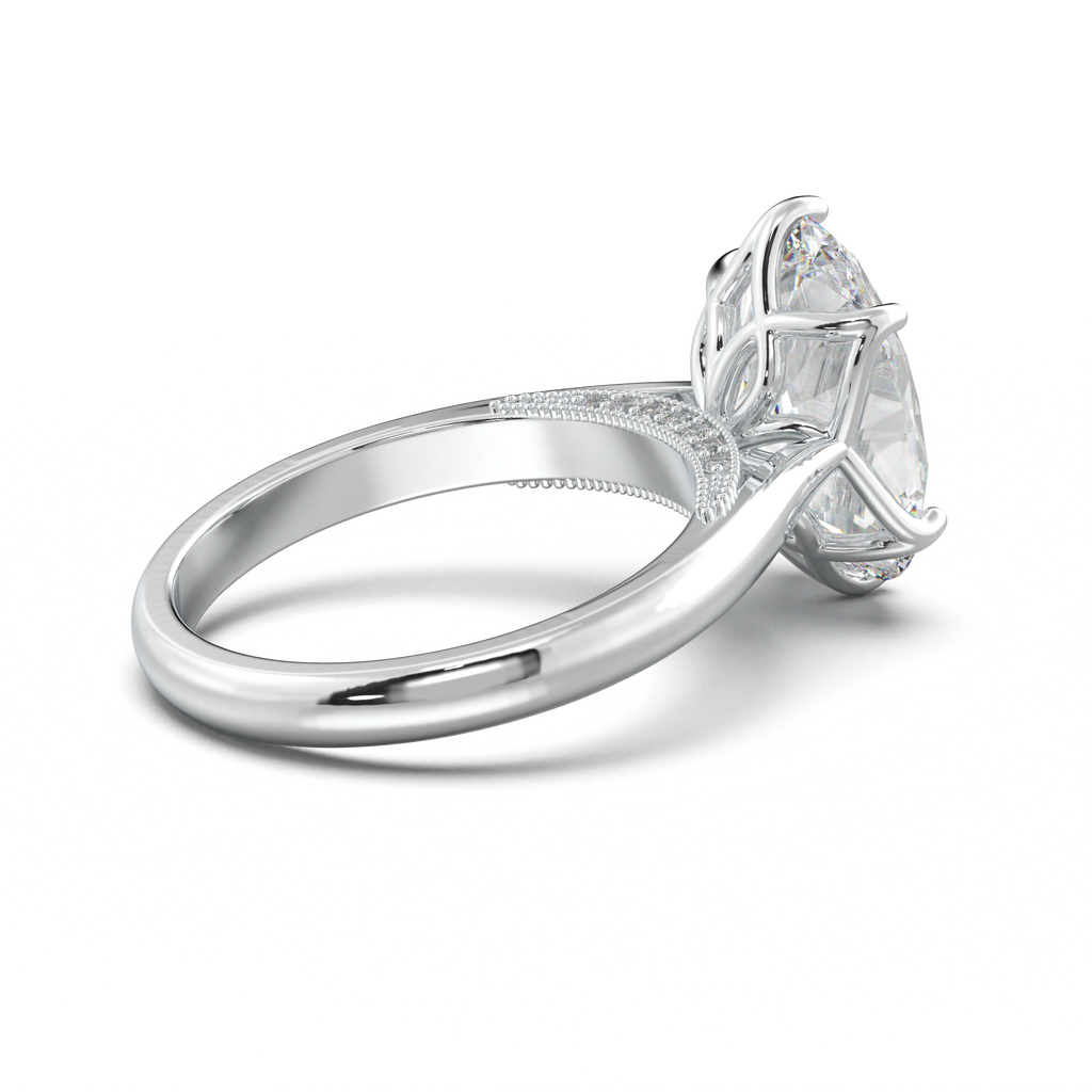 Oval Tulip Setting Hidden bridge Halo Engagement Ring