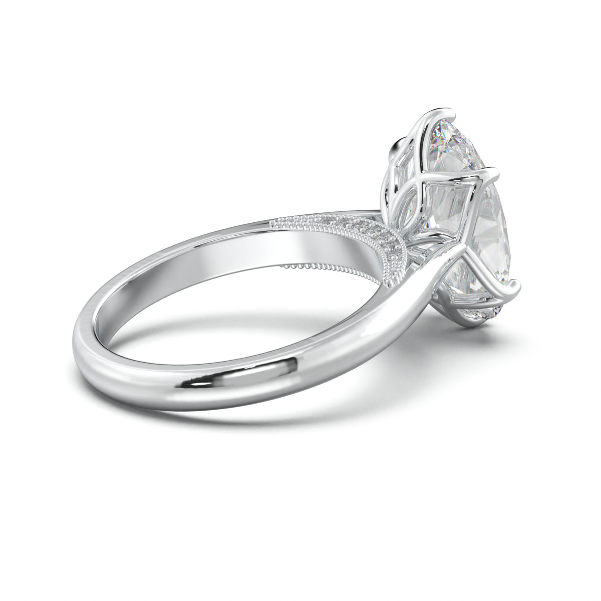 Oval Tulip Setting Hidden bridge Halo Engagement Ring