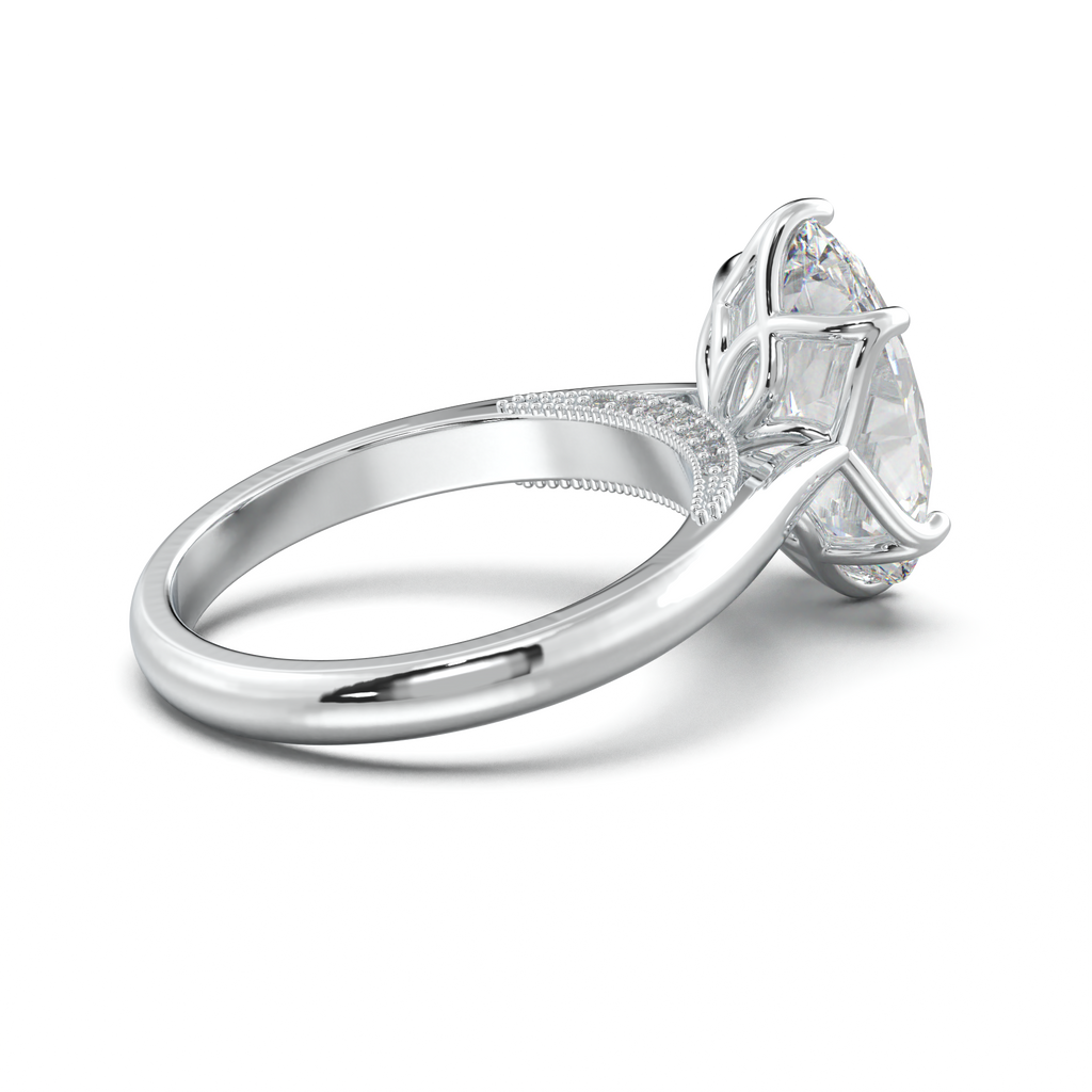 Oval Tulip Setting Hidden bridge Halo Engagement Ring