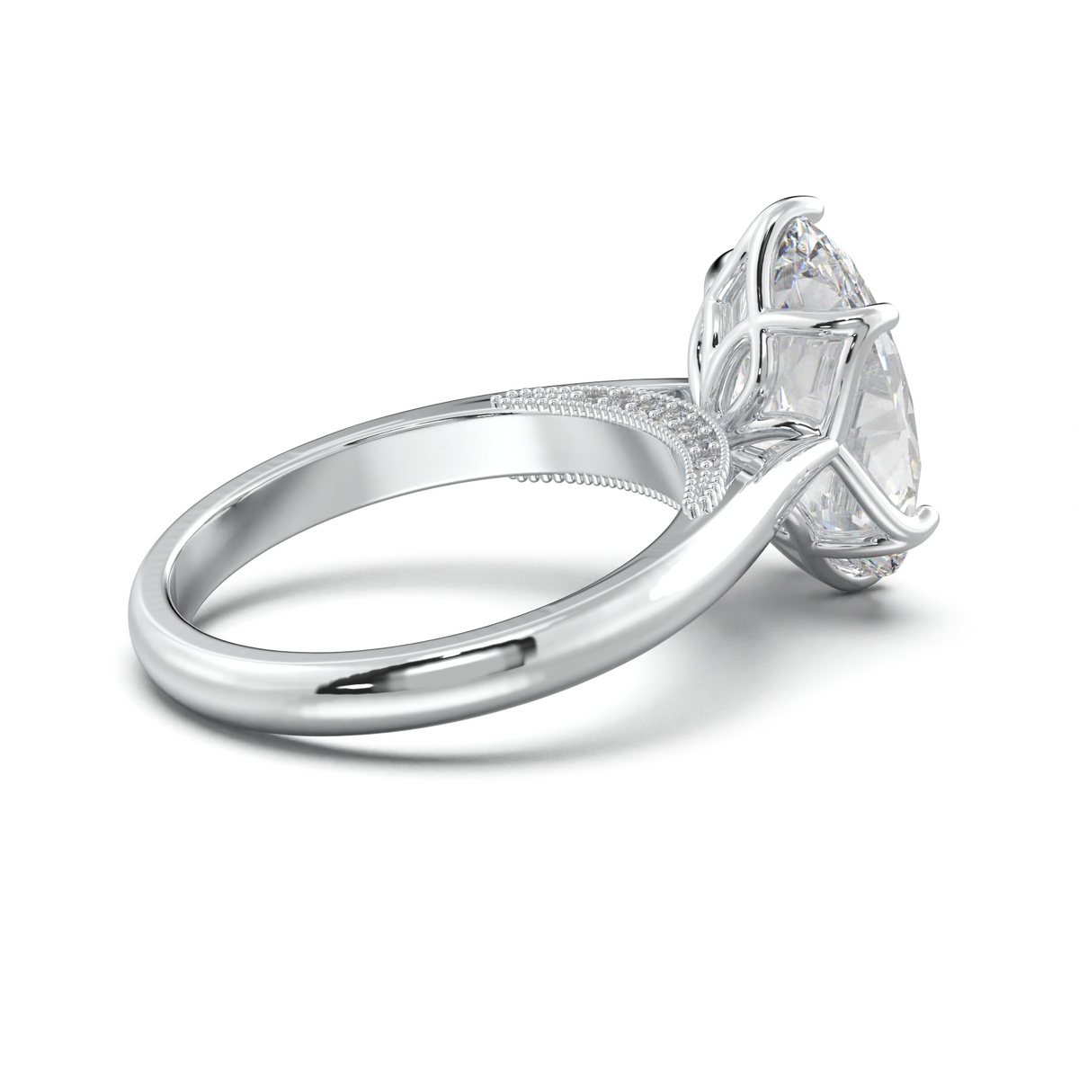 Oval Tulip Setting Hidden bridge Halo Engagement Ring