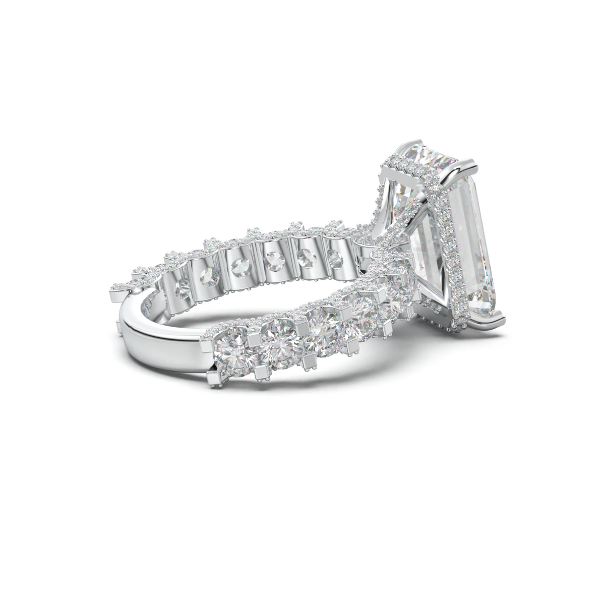 Emerald Diamond Band Engagement Ring