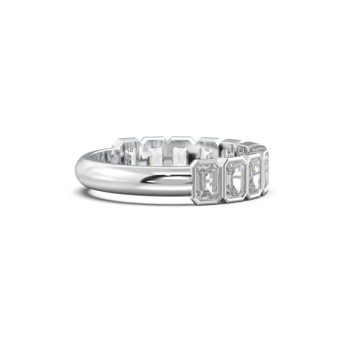 Emerald Bezel Half-Eternity Wedding Band