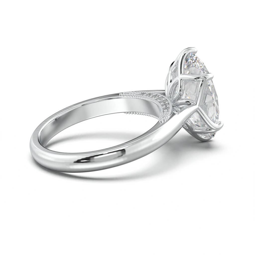 Oval Tulip Setting Hidden bridge Halo Engagement Ring