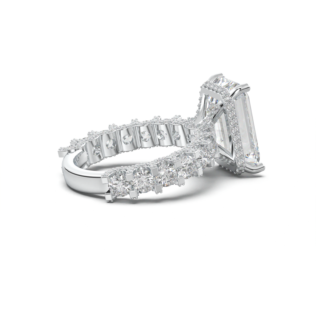 Emerald Diamond Band Engagement Ring