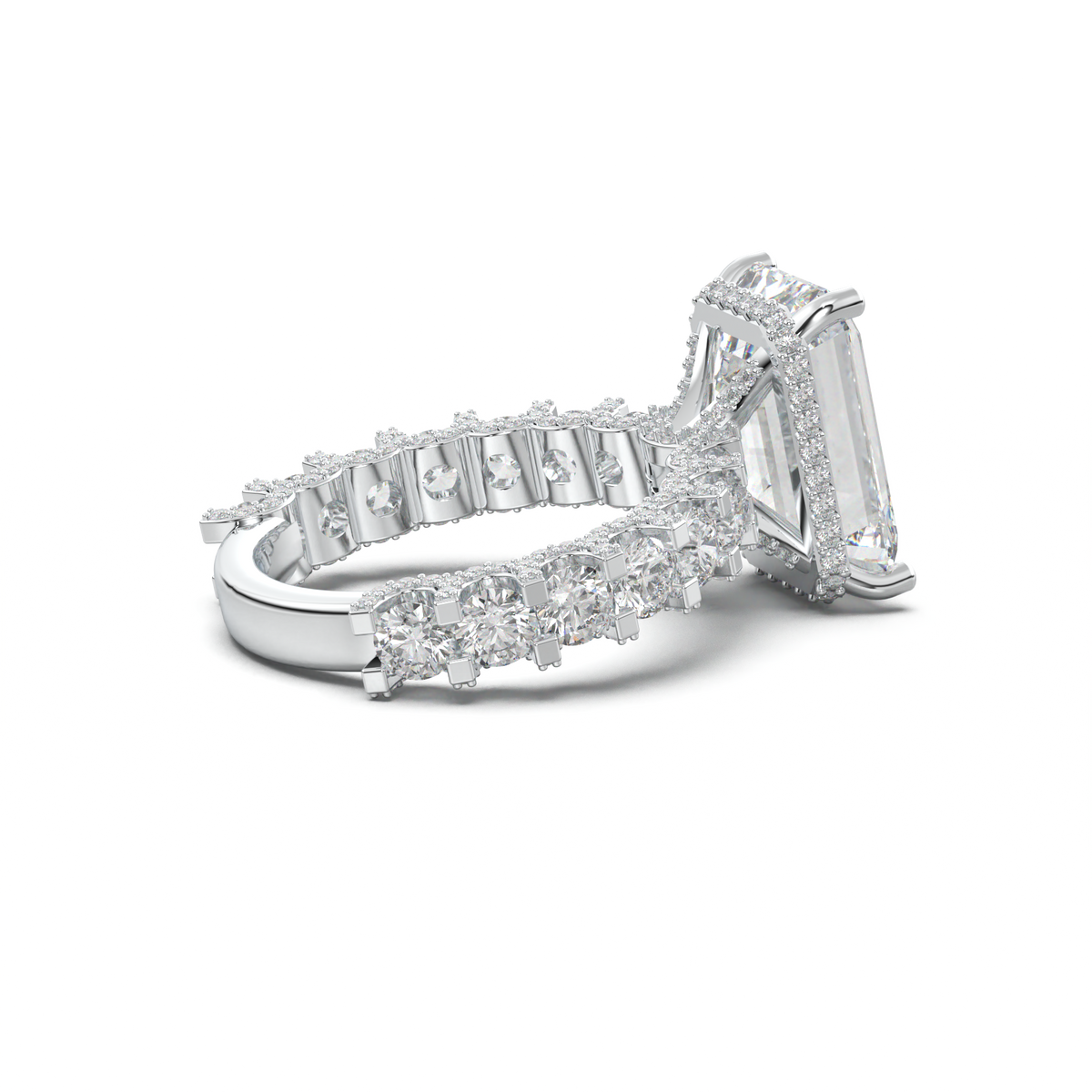 Emerald Diamond Band Engagement Ring
