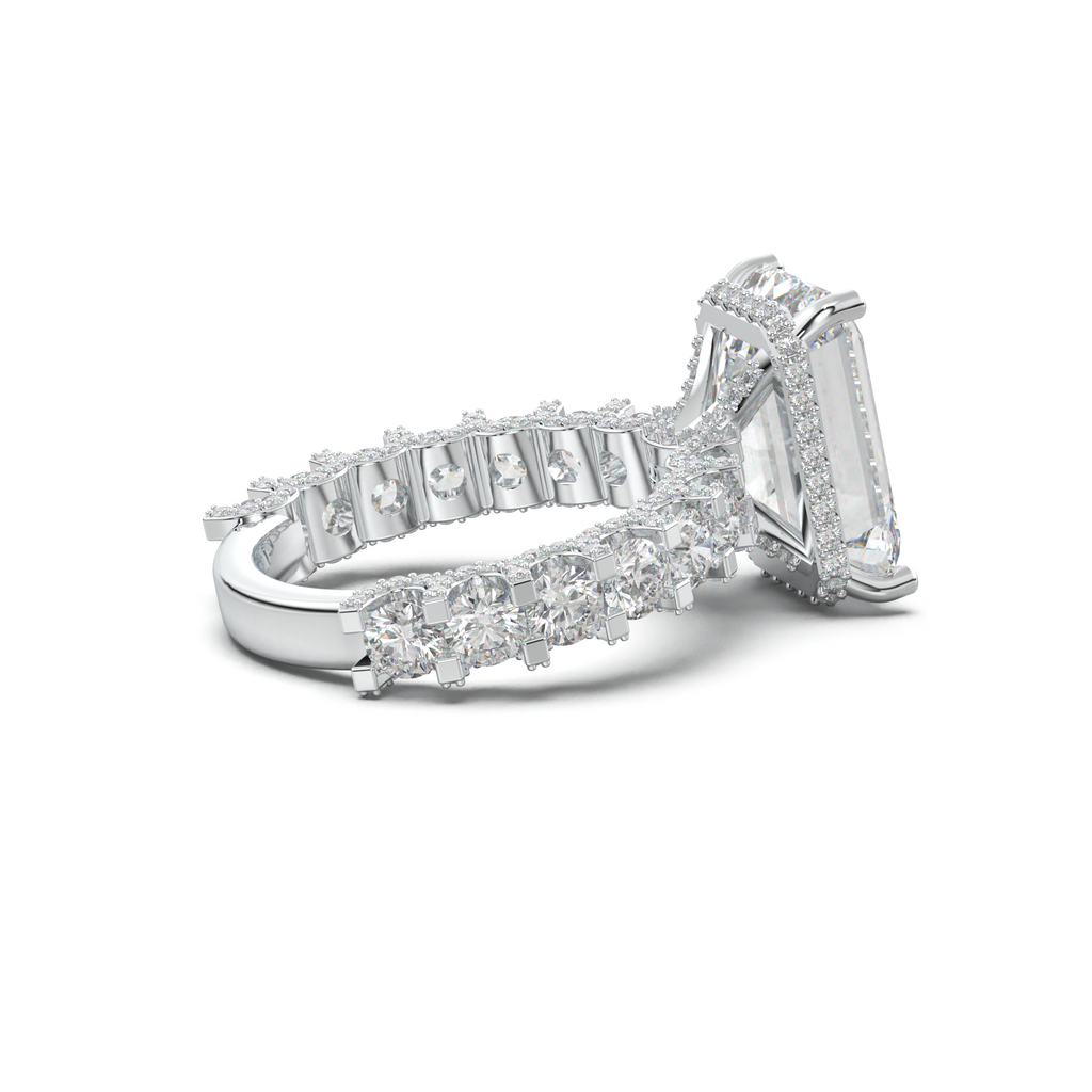 Emerald Diamond Band Engagement Ring