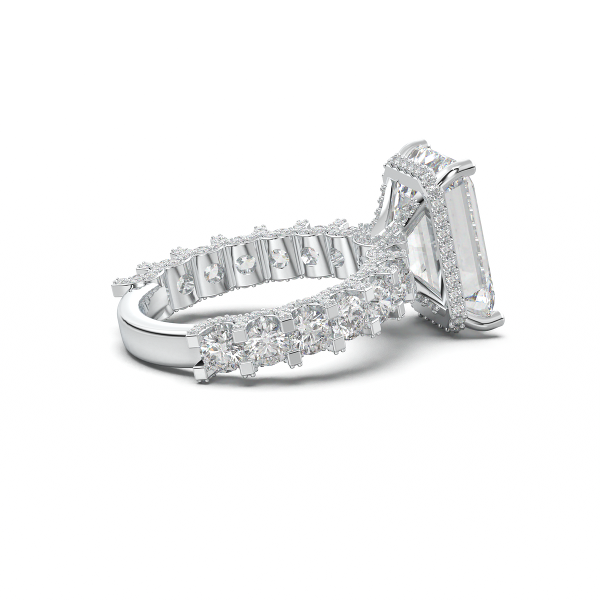 Emerald Diamond Band Engagement Ring