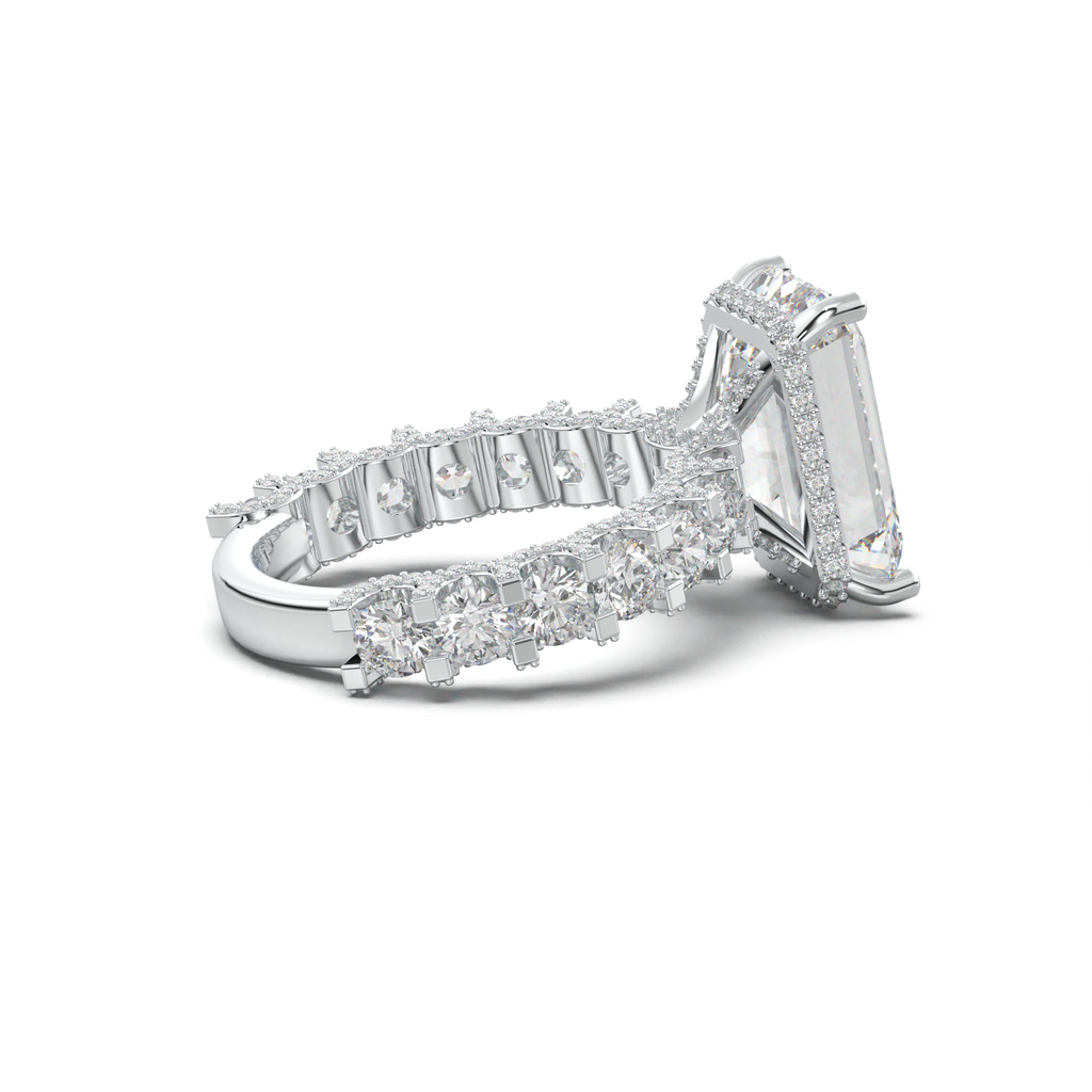 Emerald Diamond Band Engagement Ring