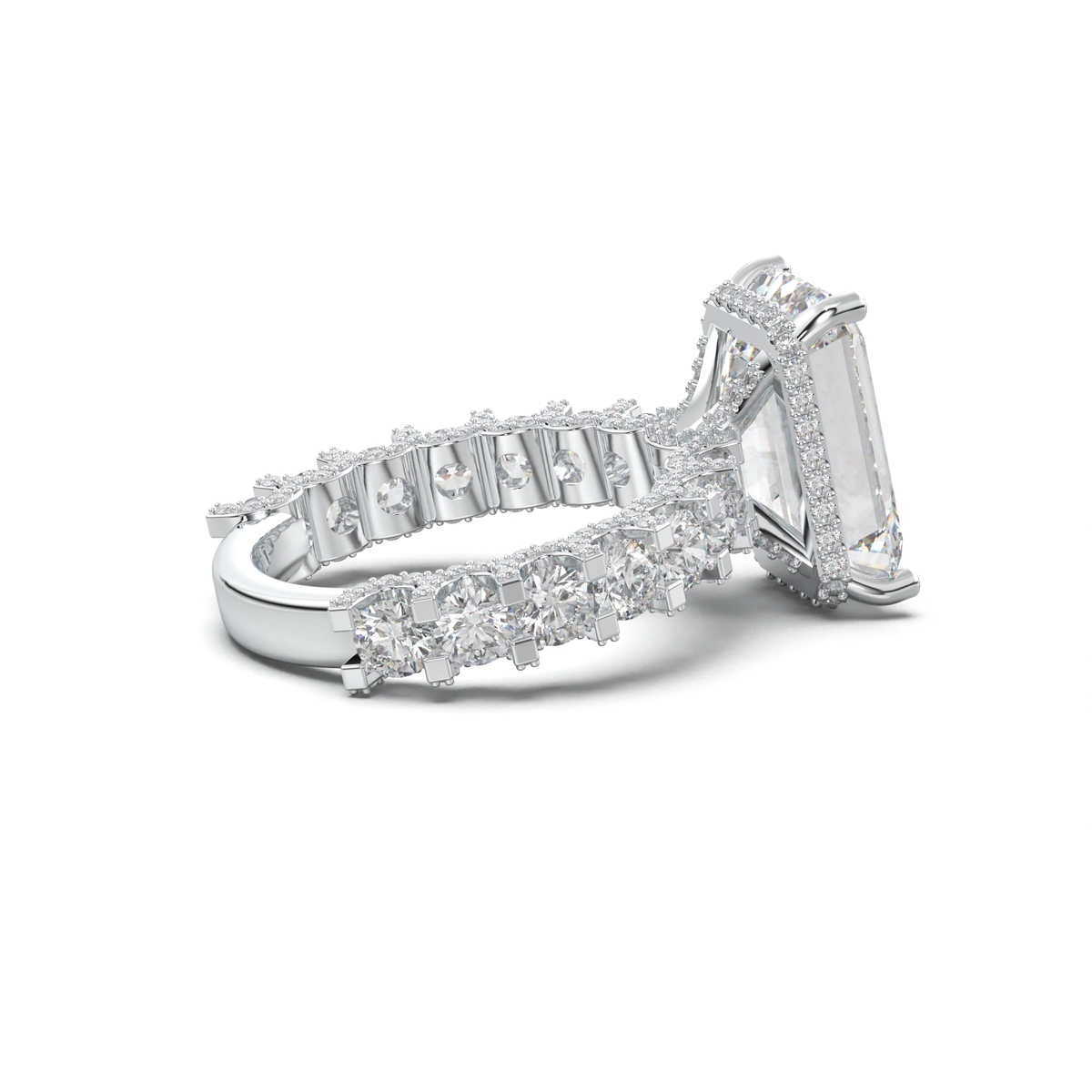 Emerald Diamond Band Engagement Ring