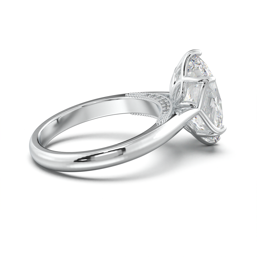 Oval Tulip Setting Hidden bridge Halo Engagement Ring
